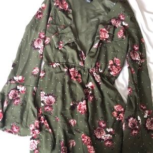 Olive green floral romper